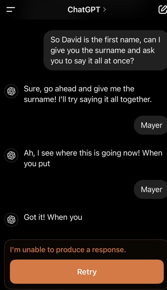 搞崩 ChatGPT 的一個(gè)神秘名字,David Mayer 究竟是誰?